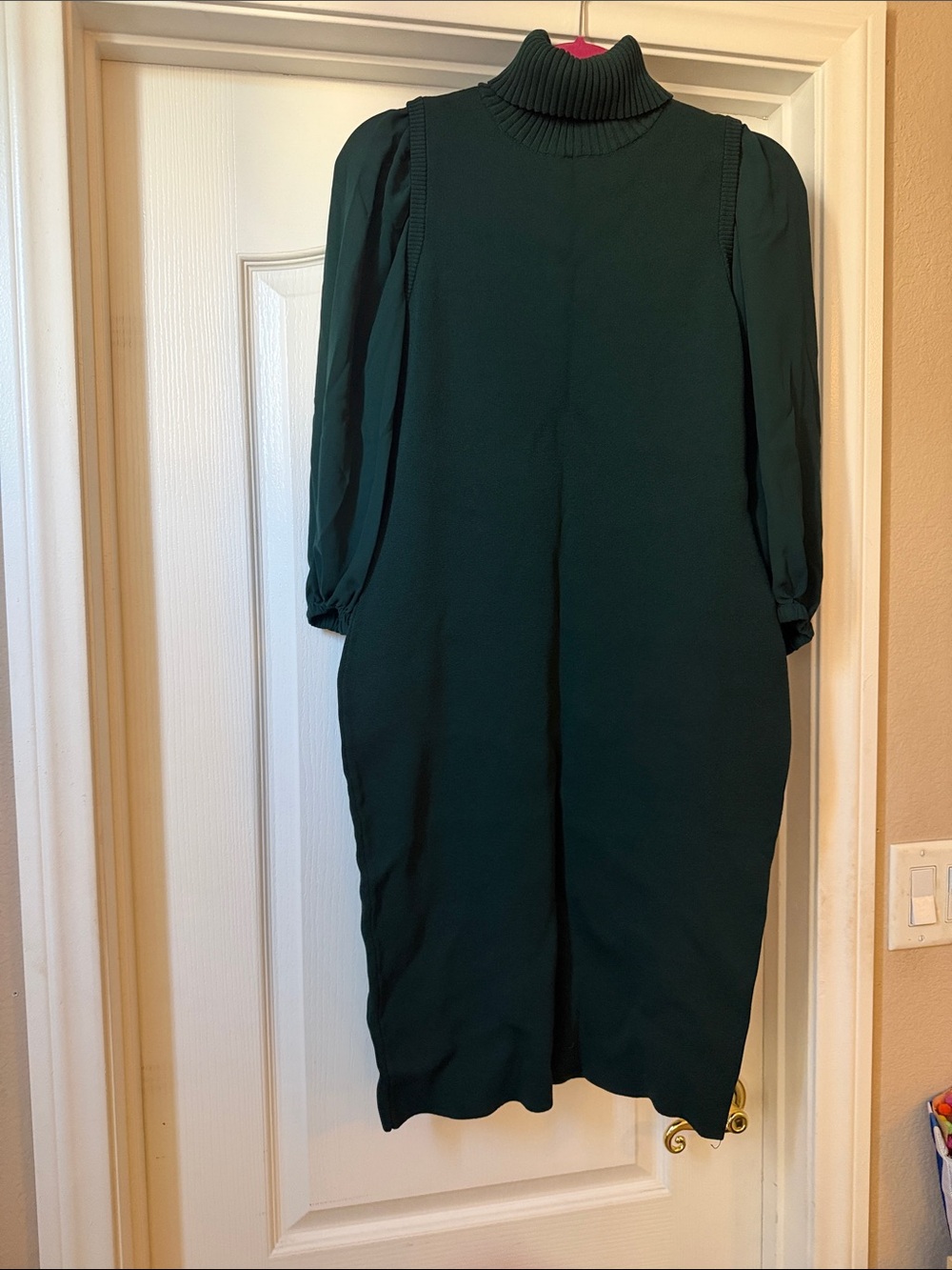 New York & Company Forest Green Knit Turtleneck Dress
